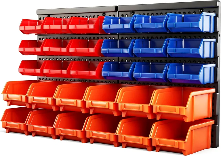 30-Bin Wall-Mounted Parts Rack