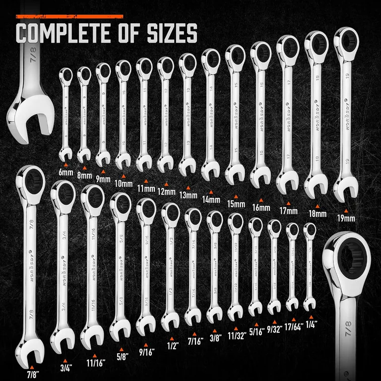 26-Piece Ratcheting Wrench Set — two working ends, one handle