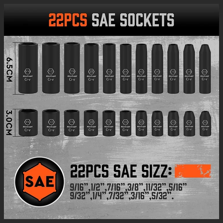 56-Piece 1/4-Inch Drive Impact Socket Set — choose the depth that clears the job
