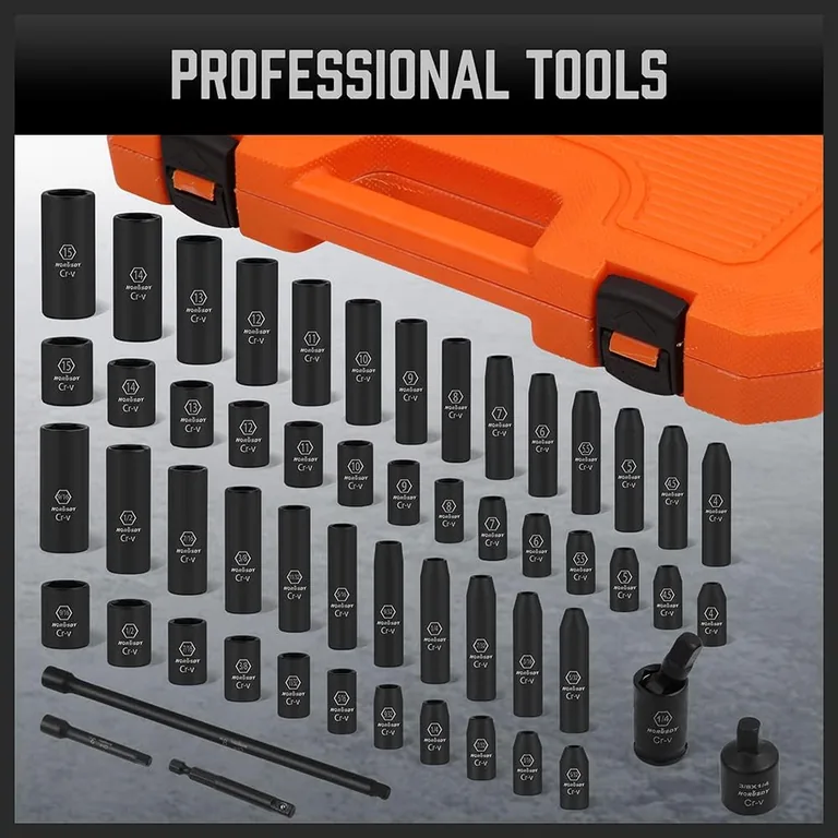 56-Piece 1/4-Inch Drive Impact Socket Set — read the size before lifting it out