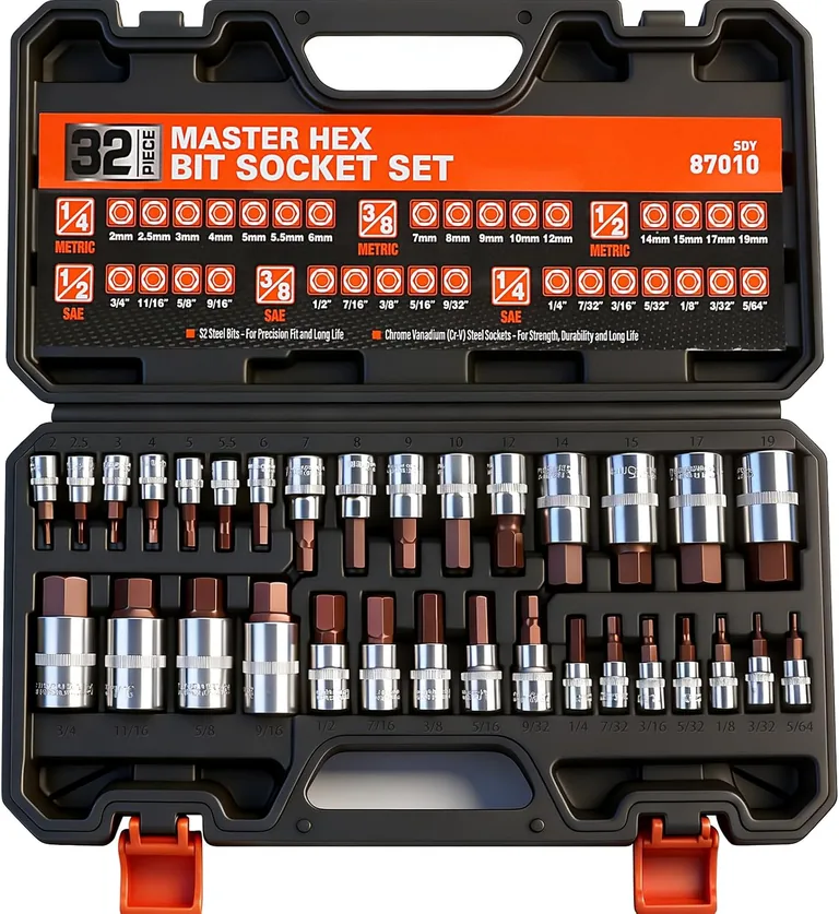 32-Piece SAE & Metric Hex Bit Socket Set