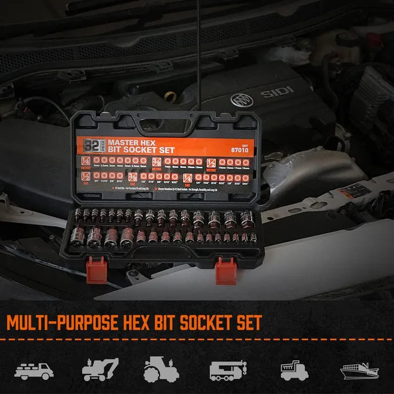 32-Piece SAE & Metric Hex Bit Socket Set — seat the bit fully